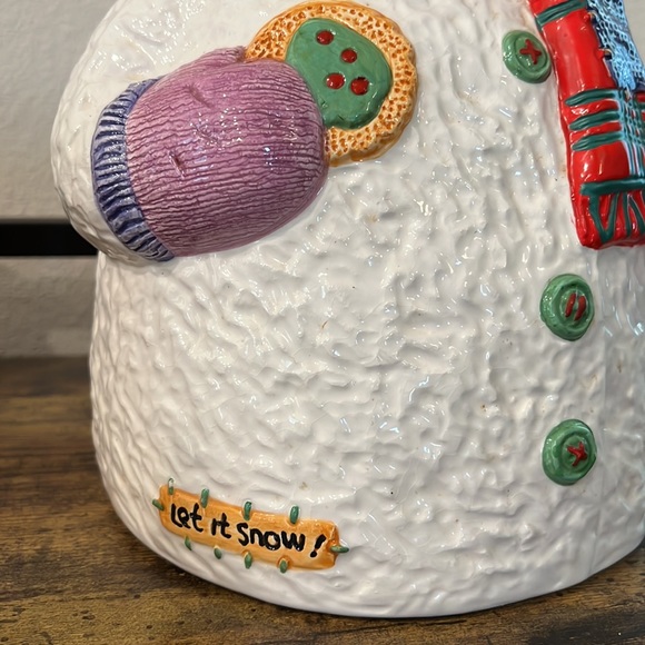 Large Snowman “Let It Snow!” Porcelain Cookie Jar - Picture 5 of 7